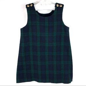 Andrew Todd Girl’s Green Plaid Gold Button Dress